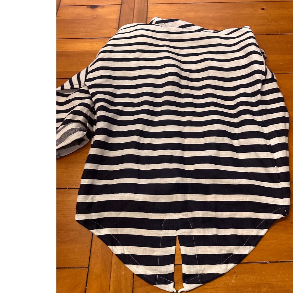 Charlie B Womens 100% Linen Striped Hooded Open Front Cardigan Navy White P/S - Picture 9 of 9
